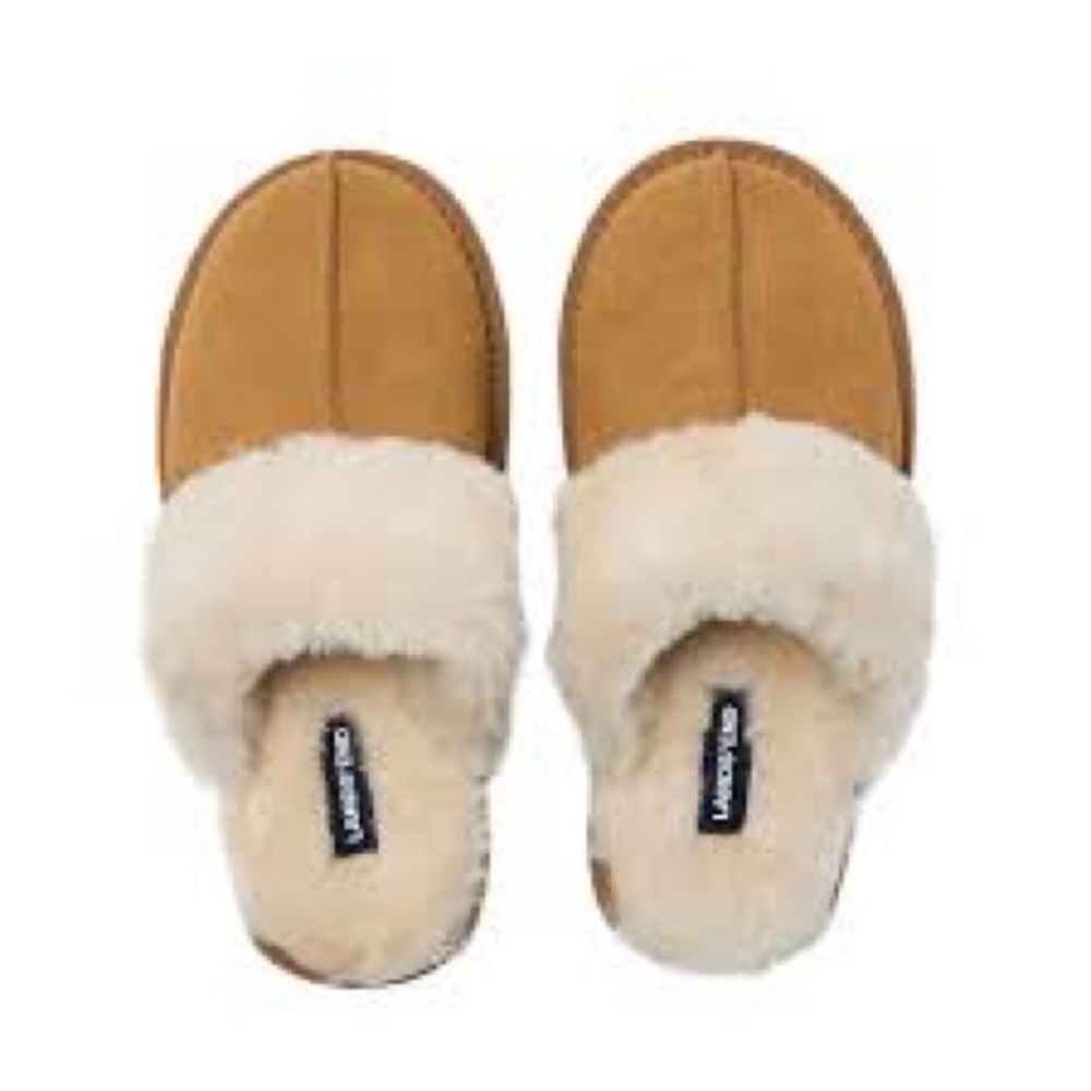 ❌Sold❌ NWT - Lands' End Chestnut Suede Mule Slippers with Cream Shearling